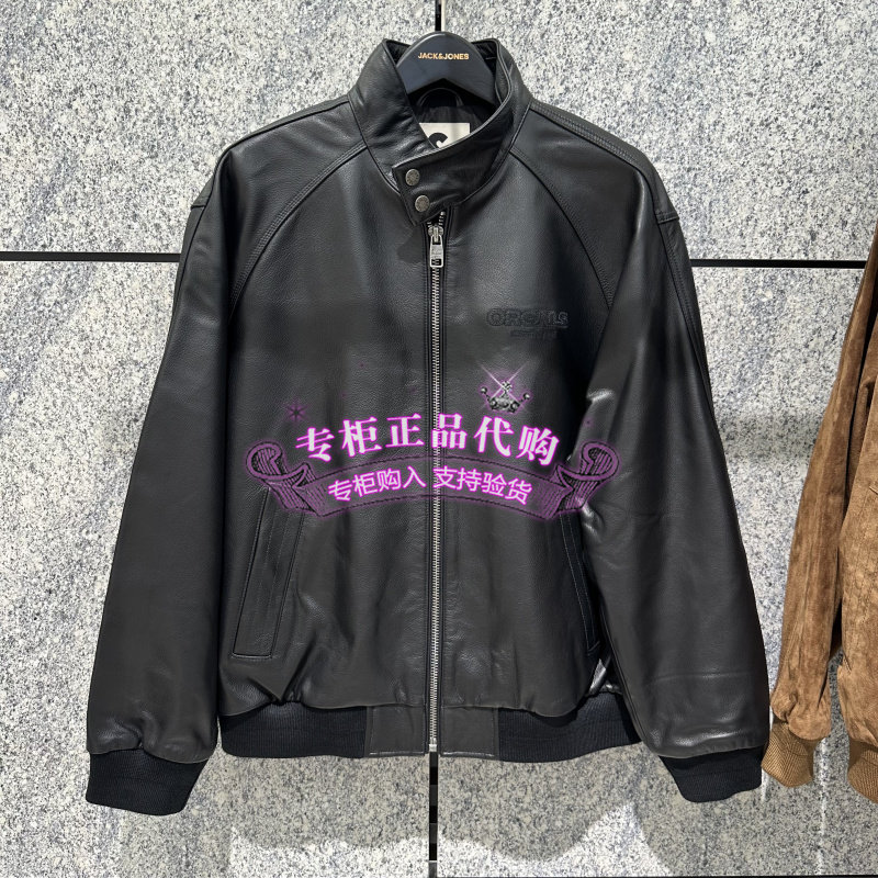 牛皮皮革杰克琼斯秋男装新款夹克外套刺绣皮标宽松休闲 226310003