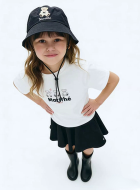 韩国儿童短袖潮牌marithe字母三只熊印花t恤夏季亲子装男女童装