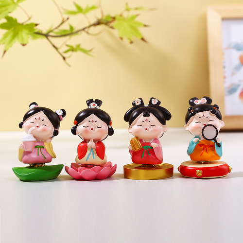 景德镇文创可爱仕女转转乐摆件同款陶瓷小饰品办公室桌面同事礼物