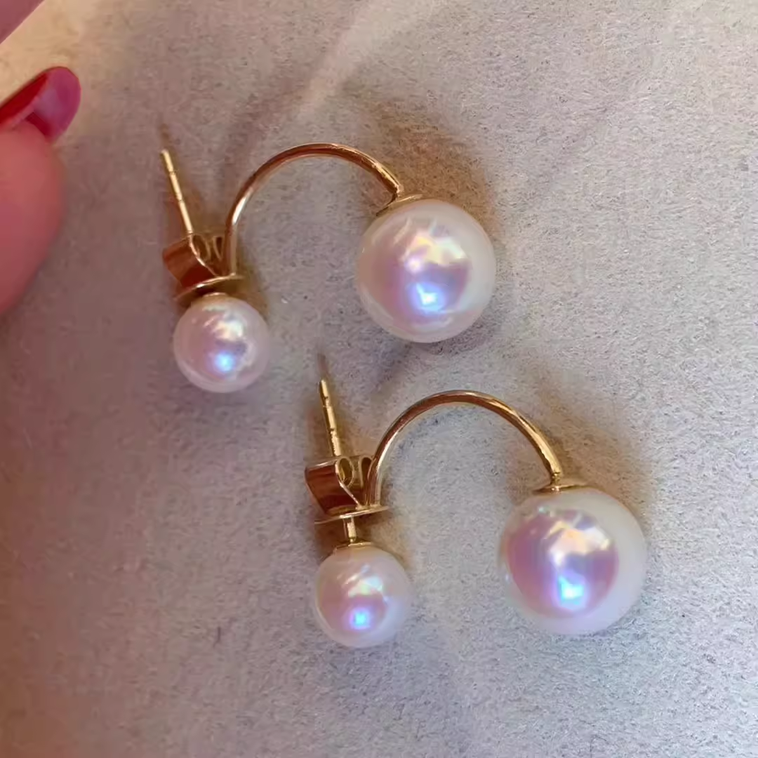 DIY配件 S925纯银双珠宋慧乔一款两戴耳钉空托可拆分珍珠耳饰耳环