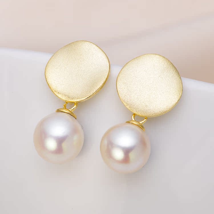 DIY配件 S925纯银磨砂圆形耳钉空托 珍珠耳饰耳坠女配7-10mm圆滴