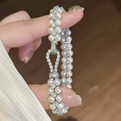 DIY配件 S925纯银镶钻单双排扣子 穿珍珠项链手链收尾扣链接扣头