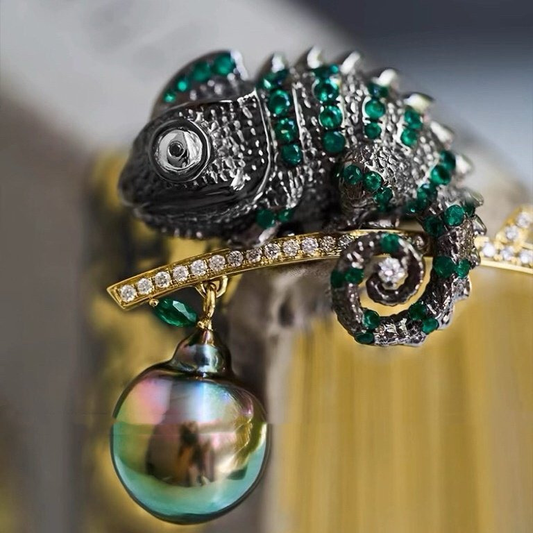 DIY配件 S925纯银时尚双色电镀变色龙吊坠空托 锁骨链项链坠子头