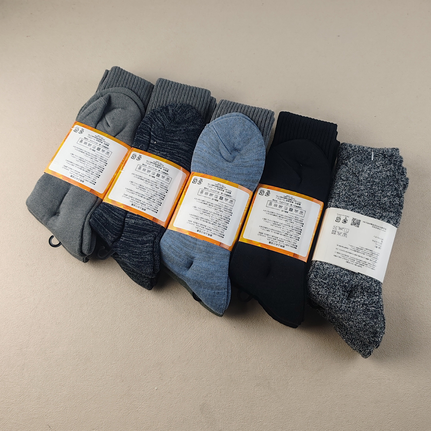 外贸库存加厚男士高筒全毛圈保暖冬季撞色男袜厚实长袜冬天雪地袜