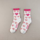 库存尾货女士纯棉吸汗甜美心形中筒袜女春秋季 粉色可爱纯棉袜子女