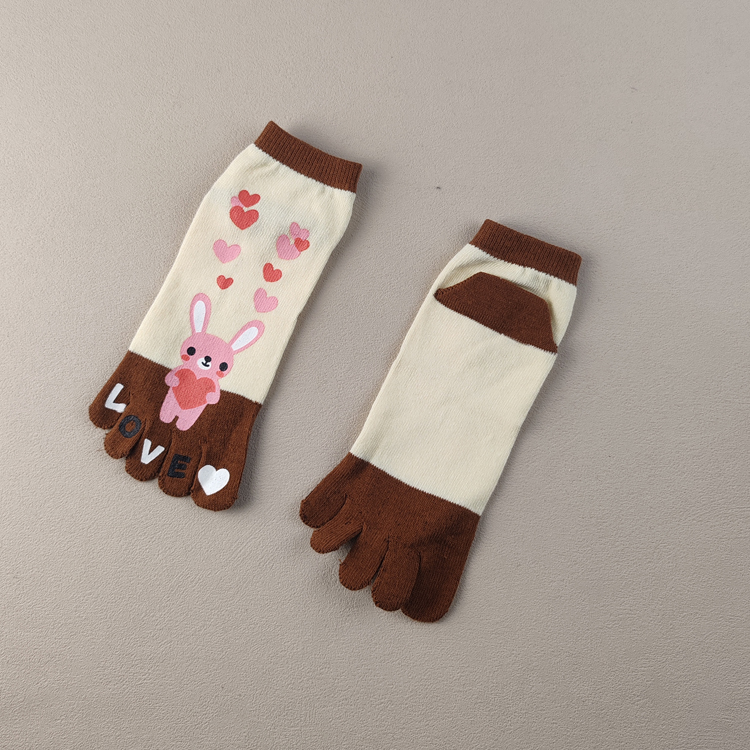 外贸库存女士四季五指袜点胶可爱分指袜子纯棉防臭大码短筒脚趾袜