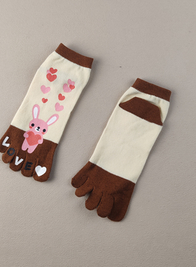 外贸库存女士四季五指袜点胶可爱分指袜子纯棉防臭大码短筒脚趾袜