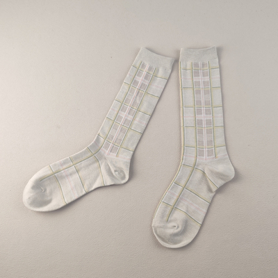 外贸库存女士中长筒纯棉小腿袜流行格子款个性长袜子四季高筒女袜