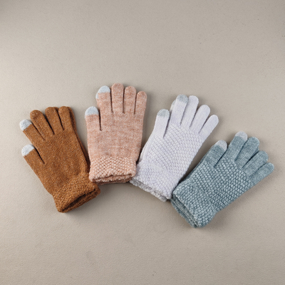 针织触屏手套女士保暖分指百搭冬季划雪防寒提花可触屏户外保暖女