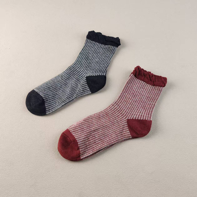 外贸库存松口竖条纹中筒袜女士袜子百搭纯棉防臭四季日韩系女袜子