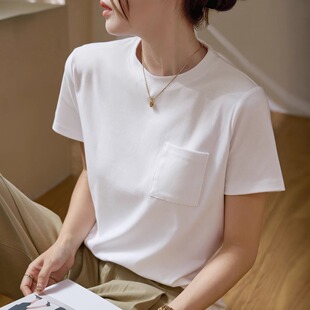 纯色全棉打底衫纯棉T恤女夏韩版休闲百搭短袖宽松透气慵懒风上衣