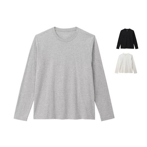 2件日单良品秋冬纯棉舒适打底男无侧缝印度棉天竺编织长袖T恤圆领