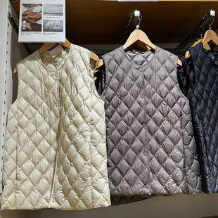 日本品牌中长款轻薄羽绒服内搭背心秋冬女菱形白鸭绒大衣内胆马甲