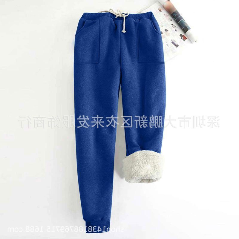 加大宽松冬季加厚加肥女保暖卫裤运动裤北极绒跨境加绒亚马逊哈伦