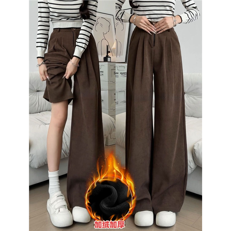 灰色西装裤女秋冬季2025新款灯芯绒裤子休闲加绒加厚雪尼尔阔腿裤