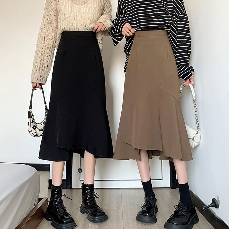裙子不规则半身裙女秋冬2025新款鱼尾裙中长款包臀高腰A字裙半裙