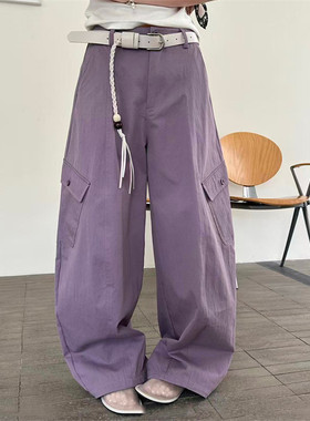 韩国3R3正品26春装新款裤腿斜口袋设计韩版休闲配挂坠腰带弯刀裤