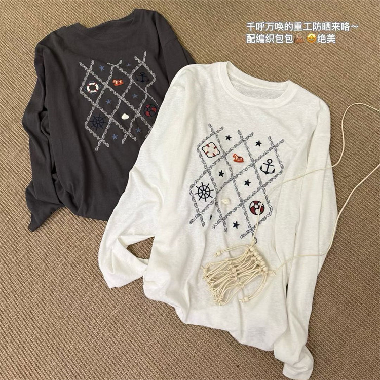 韩国东大门26春夏新棱形格图案韩版休闲配编织挂包圆领防晒T上衣