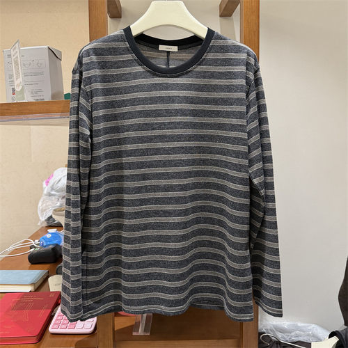 韩国W.T正品26秋装新款后背贝壳扣皮标撞色条纹休闲百搭长袖T上衣