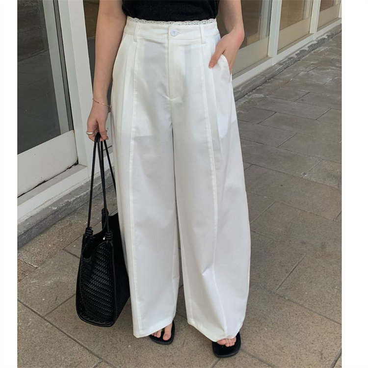 韩国26春新蕾丝花边腰围韩版休闲阔腿直通裤洋气百搭长裤6ASK1213