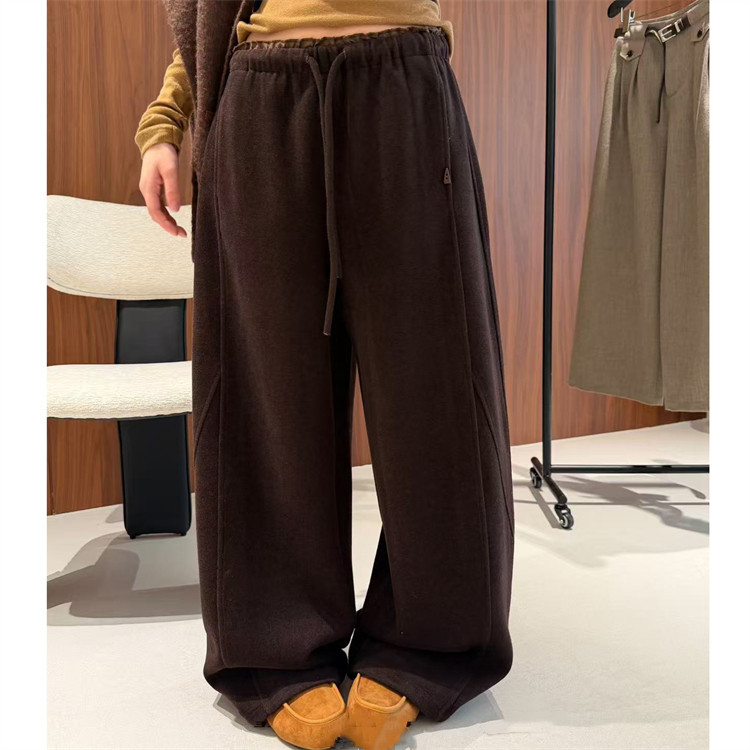 韩国3R3正品26秋新木耳边松紧腰围韩版休闲软糯阔腿裤脚抽绳长裤图片