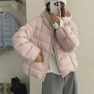 韩国25冬新隐形拉链口袋袖子三角定标韩版休闲白鹅绒抽绳帽羽绒服