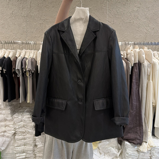 26春装 气质蛋白皮西装 新款 高端韩版 皮衣 翻领时尚 韩国BLUEPOPS正品