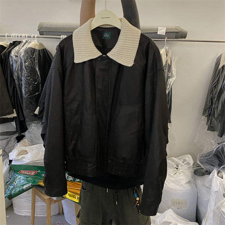 韩国the xiaoman正品25秋冬毛线翻边松紧下摆时尚韩版棉皮衣夹克