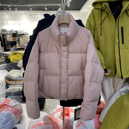 特价XW正品24冬新款下摆抽绳时尚简约立领短款羽绒服白鸭绒面包服