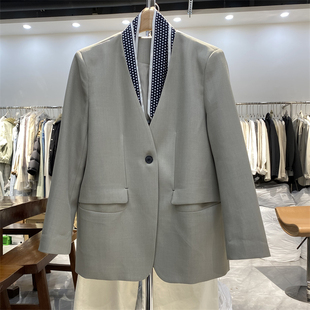 后背金屬圈V領(lǐng)一?？叟浣z巾韓版 MLNH正品 新款 西裝 25春裝 休閑外套