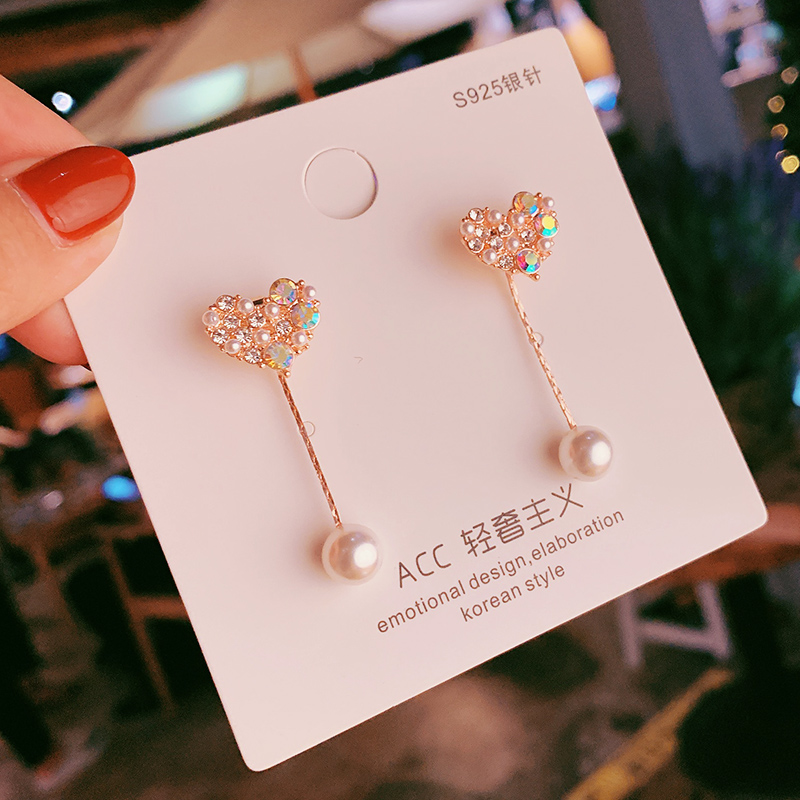爱心简约珍珠耳环纯银两戴长款气质百搭耳钉森系少女小众设计耳饰10月10日最新优惠