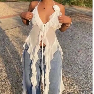 back sliming hanging strap top露背挂脖绑带显瘦上衣 neck Bare