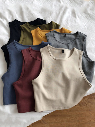 High waist slim elastic slim short vest高腰显瘦修身短背心女