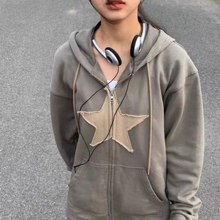 Contrast Hoodie Color Casual Cardigan 撞色休闲连帽卫衣开衫