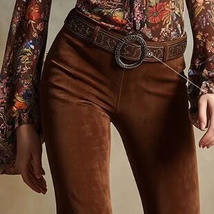 纯色流苏麂皮绒喇叭裤 Solid color fringed suede flared pants