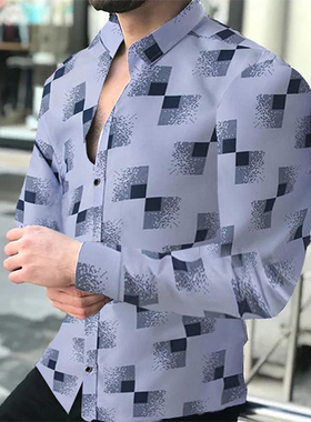 Thin men's long sleeve floral shirt薄款男士长袖印花衬衫春秋