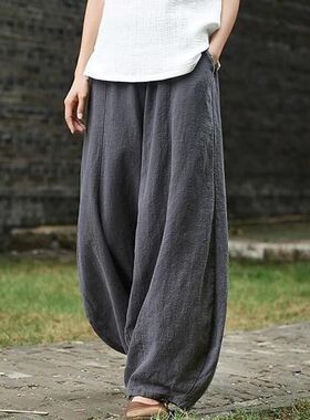 Solid Elastic Waist Loose Bloomer Trousers纯色弹力腰灯笼长裤