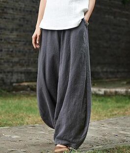 Solid Elastic Waist Loose Bloomer Trousers纯色弹力腰灯笼长裤