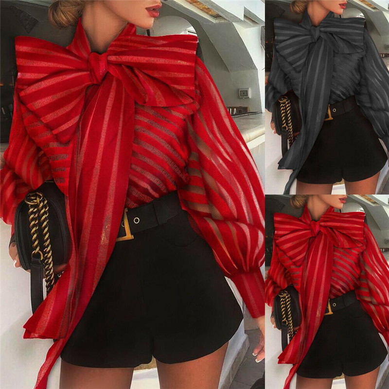 Casual Versatile Bow Striped Shirt休闲百搭蝴蝶结条纹衬衫女士