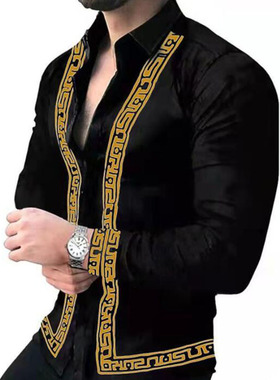 Slim Fit Casual Long Sleeve Printed Shirt修身休闲长袖衬衫男