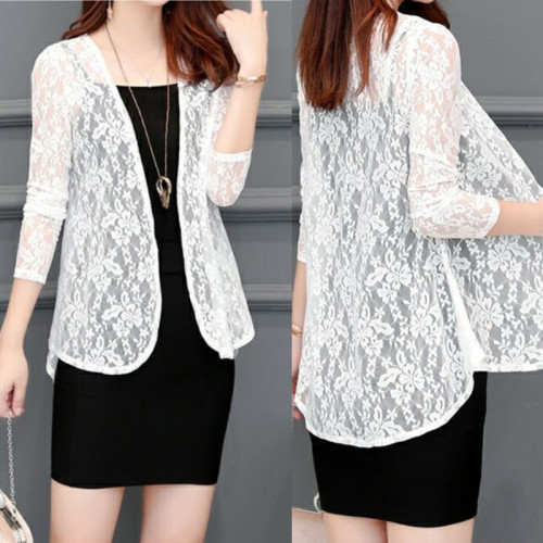 Solid Color Casual Long Sleeve Lace Shirt纯色休闲长袖蕾丝衫