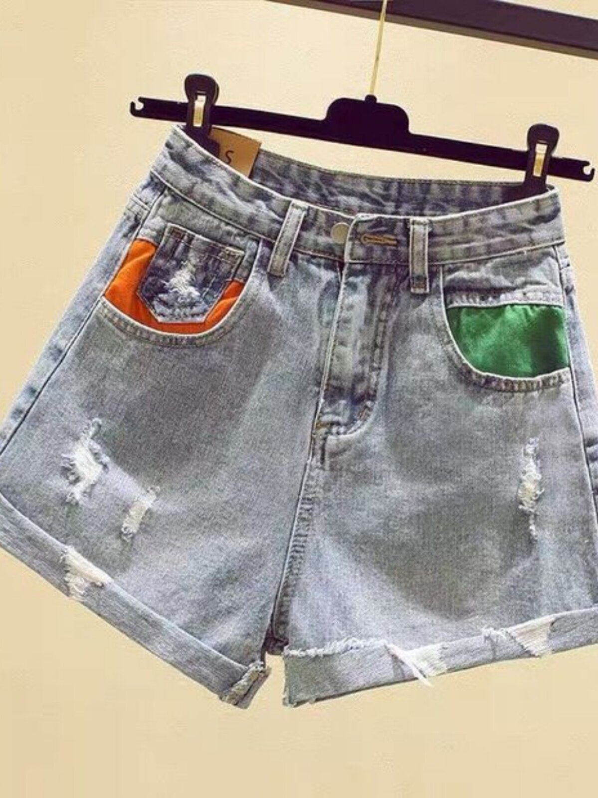 CLEARANCE AND LEAKAGE THE COUNTER WITHDREW THE BIG-NAME FOREIGN TRADE THE NEW RIPPED HIGH-WAISTED ROLLED DENIM WIDE-LEGGED SHORT PANTS WOMENS SUMMER