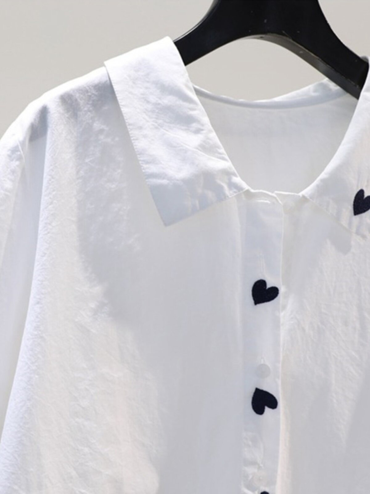 CLEARANCE LEAKAGE COUNTER WITHDRAWAL FOREIGN TRADE SUMMER LAPEL LOVE EMBROIDERY WHITE COTTON SHORT-SLEEVED SHIRT TOP WOMEN
