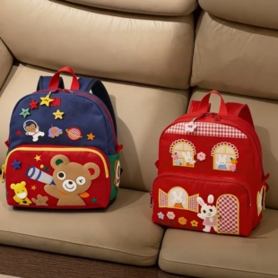 日系卡通男女童豪华小熊小兔刺绣贴布儿童双肩包背包宝宝幼儿书包