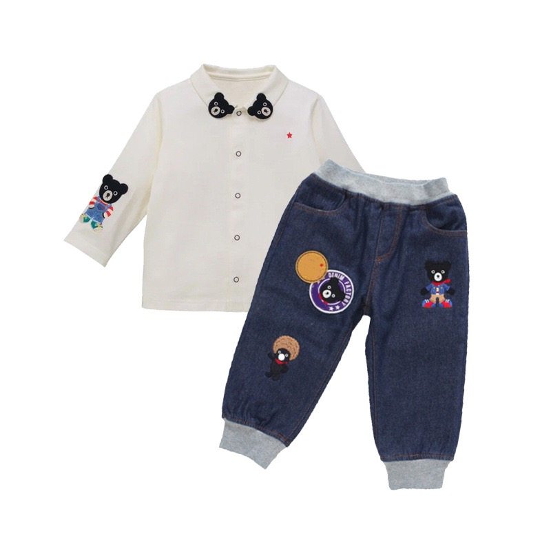 Miki童装日系春秋新款男女儿童卡通小熊刺绣长袖裤子套装两件套,童装/婴儿装/亲子装,T恤,淘宝优惠券,粉丝福利购,淘宝优惠卷