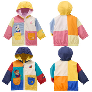 日系儿童卡通熊兔双面穿春秋拼色男女童可爱连帽字母刺绣外套