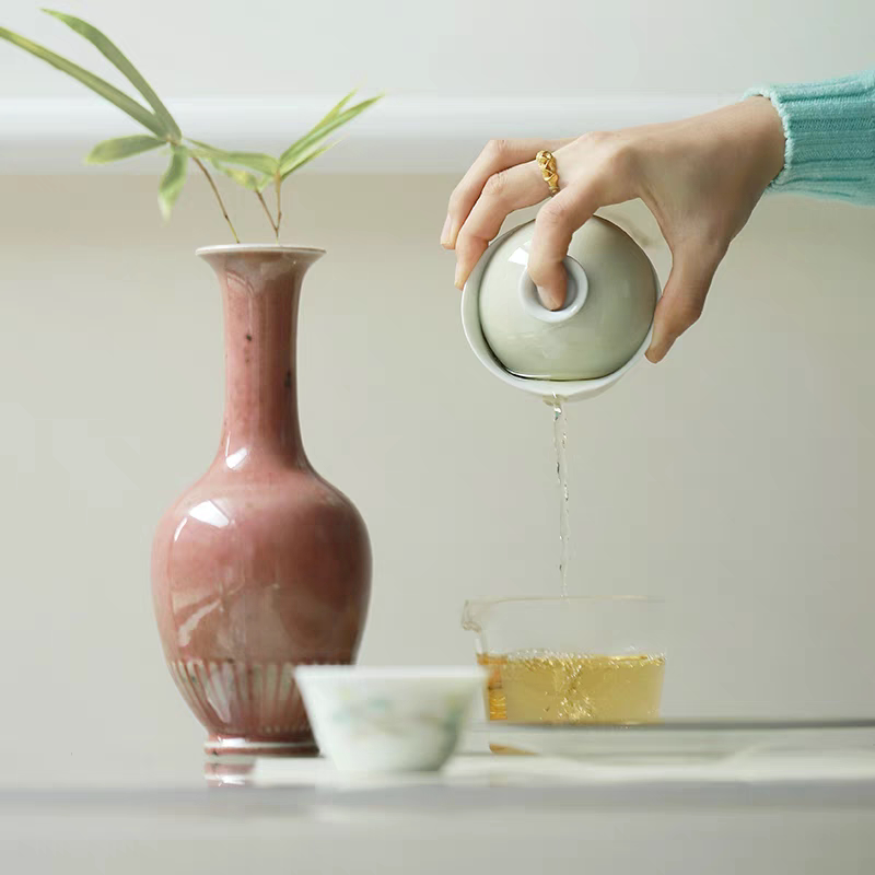 小白茶具//忘言造物汲泉烹茶盖碗景德镇单色釉青花内绘茶器主人杯