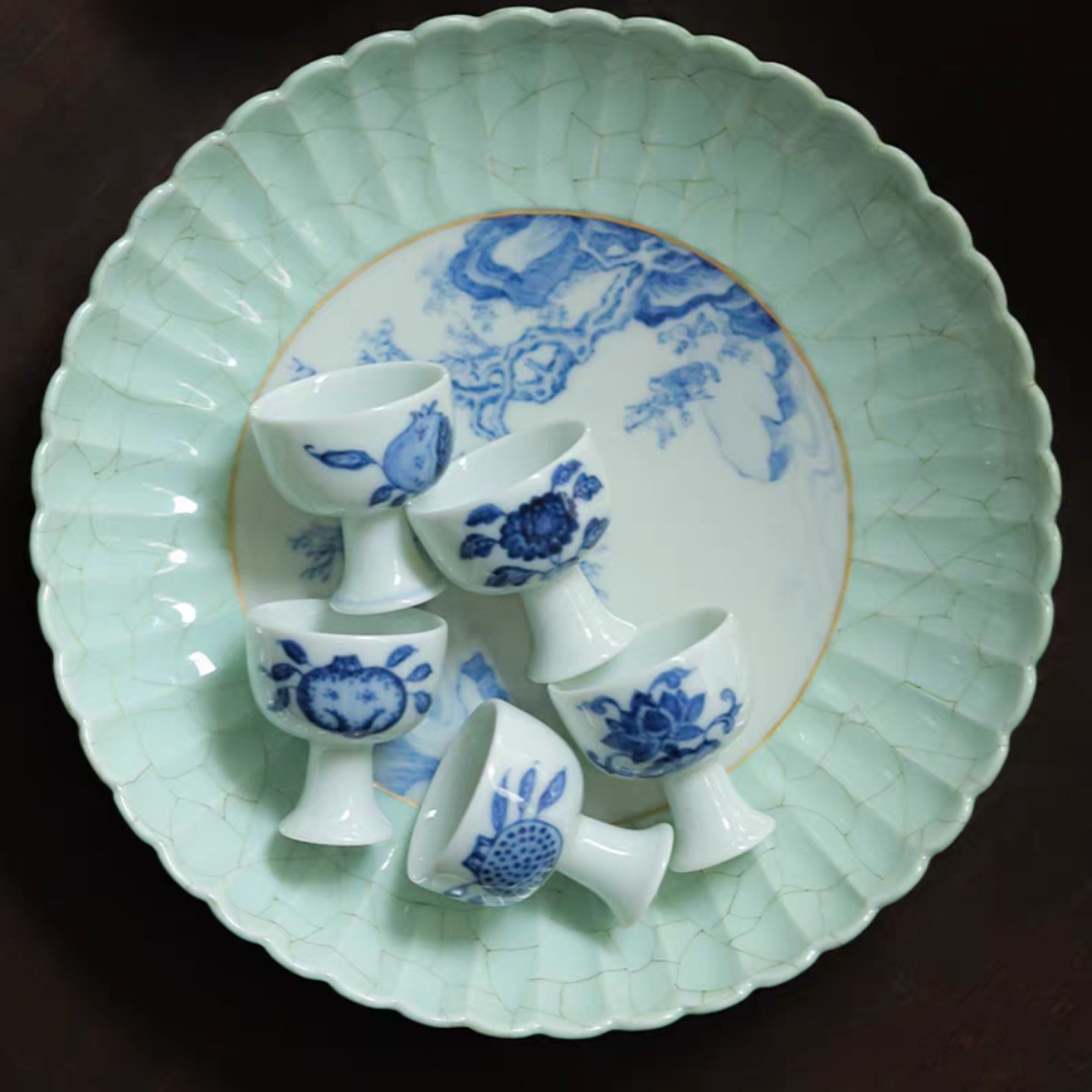 小白茶具//忘言造物柴窑慕明青花mini小茶杯酒杯柴窑青花品茗茶杯