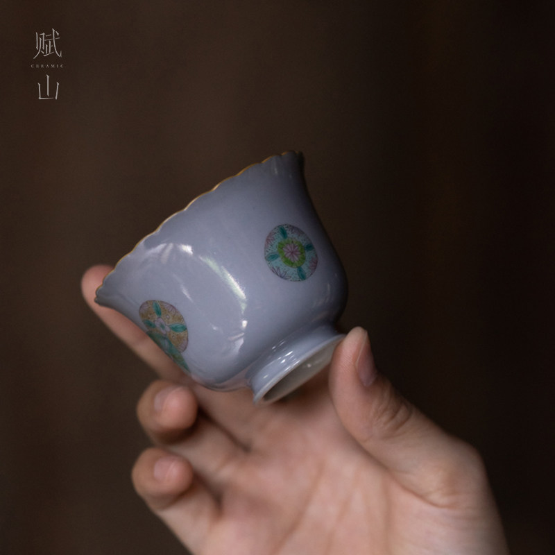 青衣紫皮球景德镇手工雕刻茶杯
