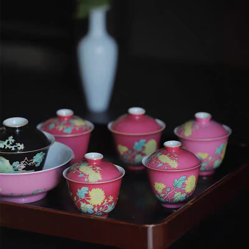 胭脂红茶具忘言造物小茶碗手工